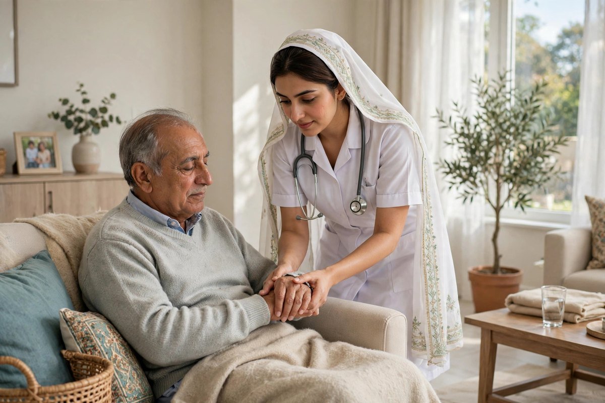 Home healthcare nurse caring for elderly patient in Islamabad